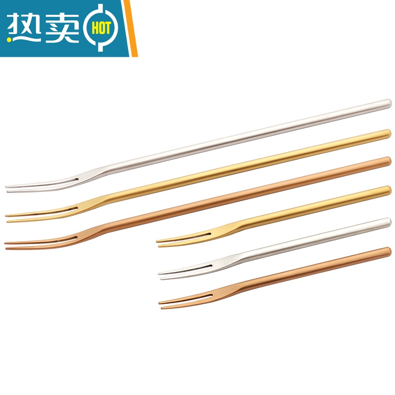 敬平日式304不锈钢水果叉长柄创意家用点心甜品蛋糕小叉子ins欧式果签 [短柄13cm]古铜色高清大图