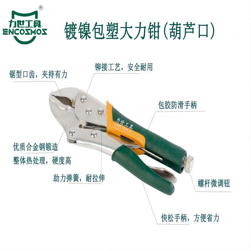 力世工具 镀镍包塑大力钳(葫芦口) 1把图片