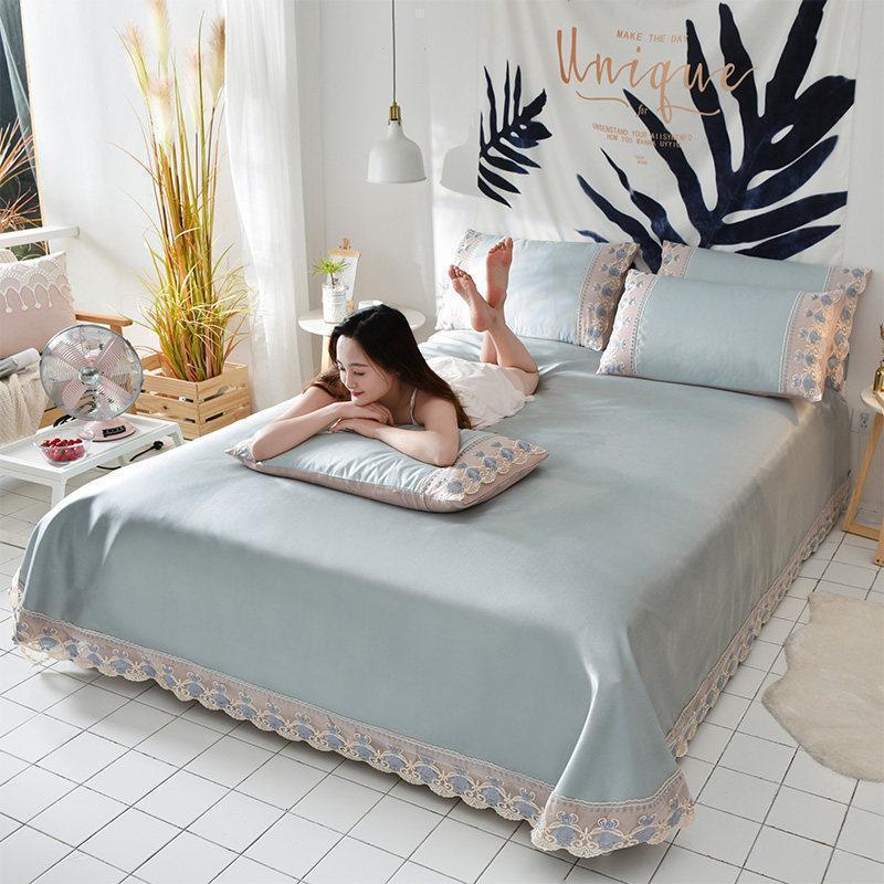 美帮汇冰丝凉席三件套1.8m床夏季可水洗折叠机洗床单凉滑2米夏天席子1.5 暮光银(送防滑垫) 1.5m（5英尺）床