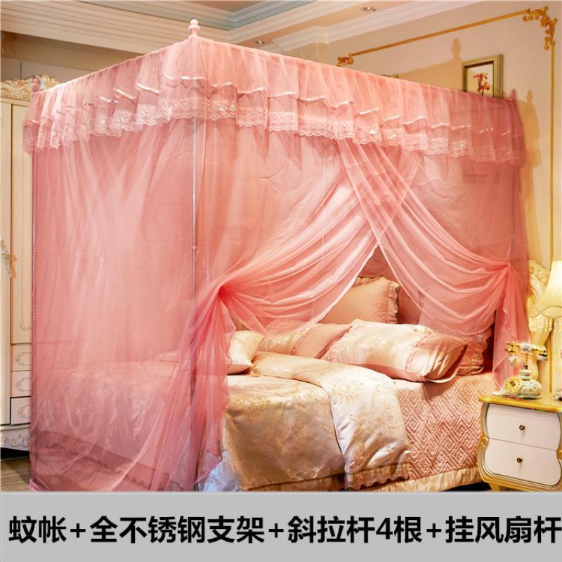美帮汇加厚加密单开老式1.2蚊帐2.02.2家用1.5m床帐纱三开支架米床 粉色单开门蚊帐+全不锈钢支架+斜拉杆4根+挂风扇杆 1.8m（6英尺）床
