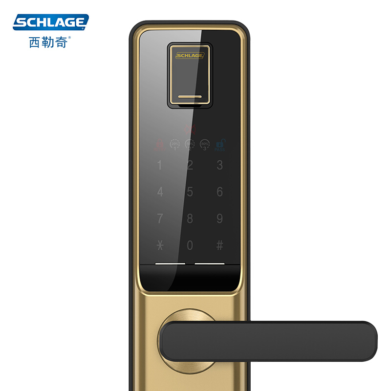 西勒奇(SCHLAGE)指纹锁Q6入户防盗门锁C级智能锁家用电子锁门禁卡APP操控密码锁 Q6301晨星金色