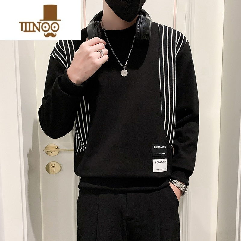YANXU条纹男士卫衣痞帅感男装上衣2023新款潮牌长袖t恤内搭