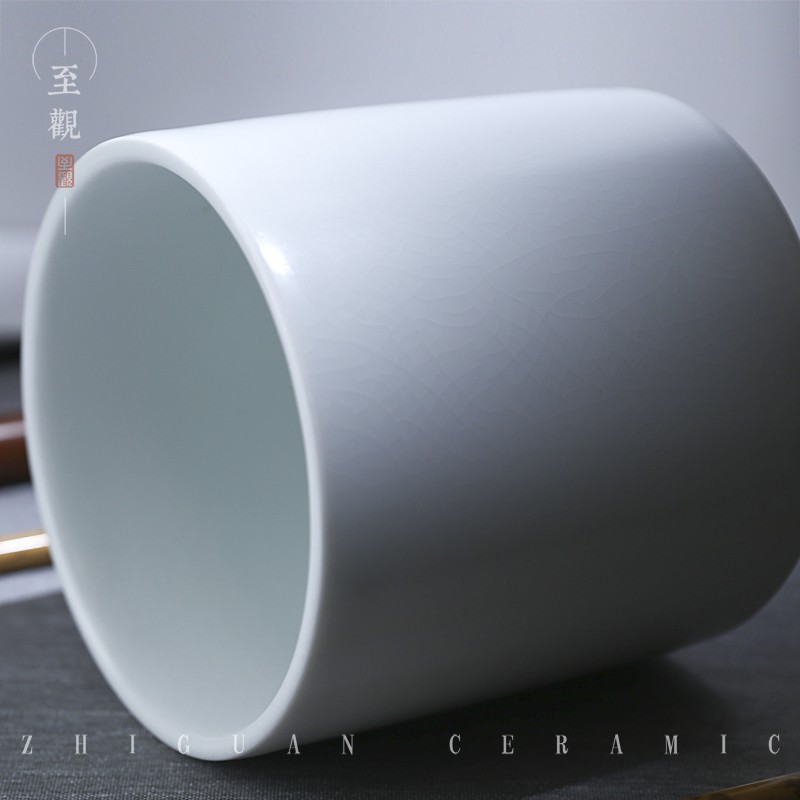 景德镇简约创意复古风陶瓷毛笔笔筒办公文房茶室用具 三维工匠 冰纹大笔筒高清大图