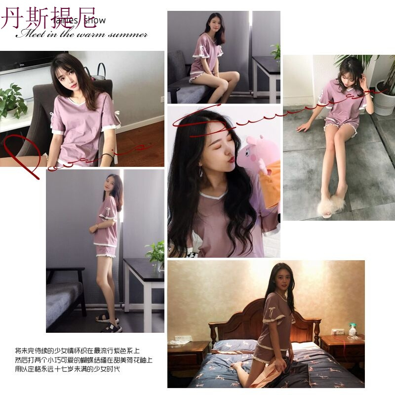 2018睡衣女夏纯棉短袖韩版可爱休闲夏季家居服女显瘦薄款两件套装