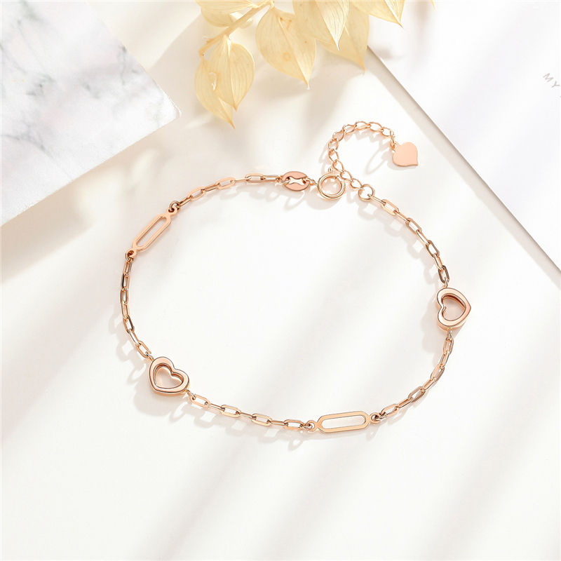 潮宏基珠宝心扣相依红18k金手链玫瑰金少女小众设计