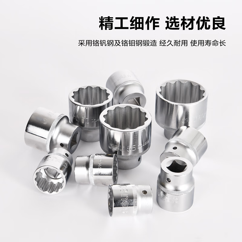 得力(终保)19mm系列十二角重型套筒(银)46mm[DQ4546]高清大图