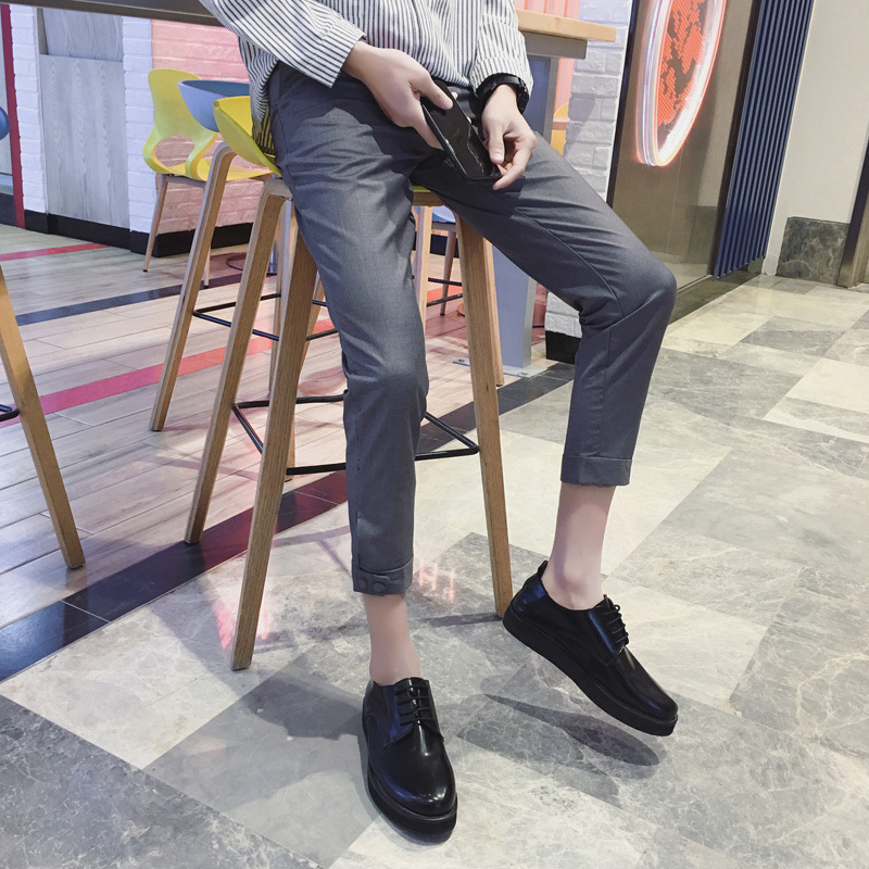 春夏季韩版简约小西裤男修身小脚九分裤子帅气青年帅气9分休闲裤