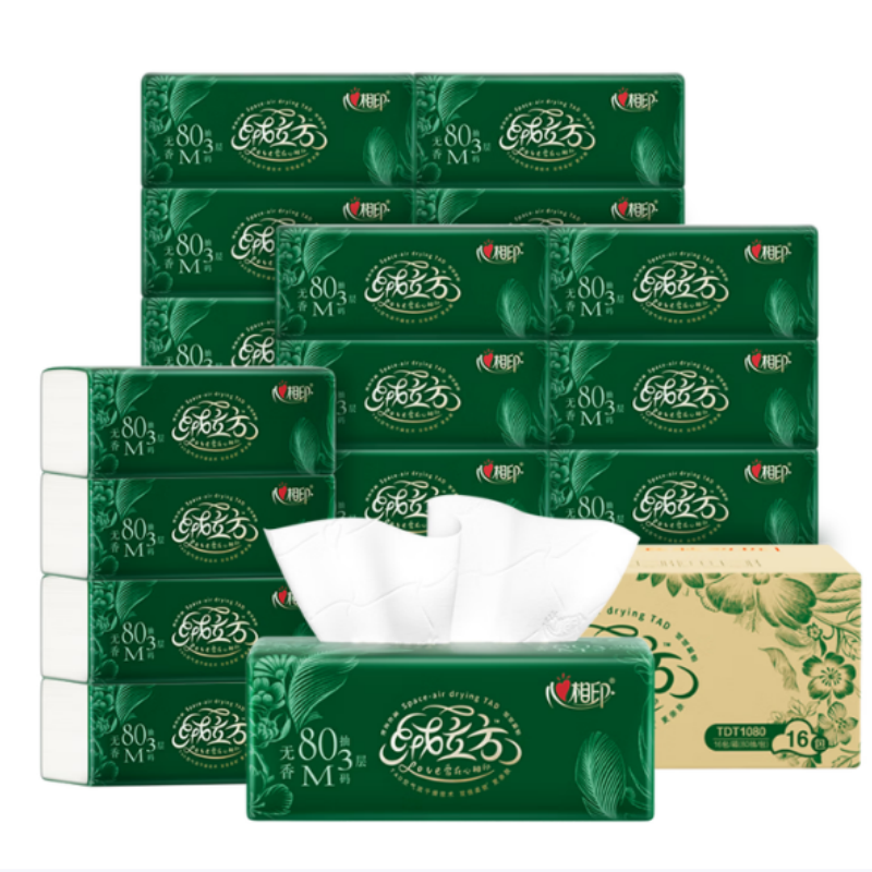 心相印绒立方系列抽纸 TDT1080(箱装)3层80抽*16包M码 新老包装随机发货