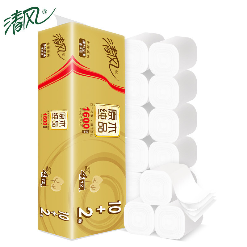 清风 原木金装无芯卷纸B01CDSJ3 4层*12卷/提(1.6kg/提)
