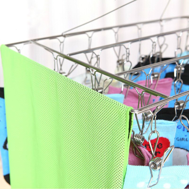 方形不锈钢晾晒架30个夹子 多功能衣架 加粗晒衣架衣服架