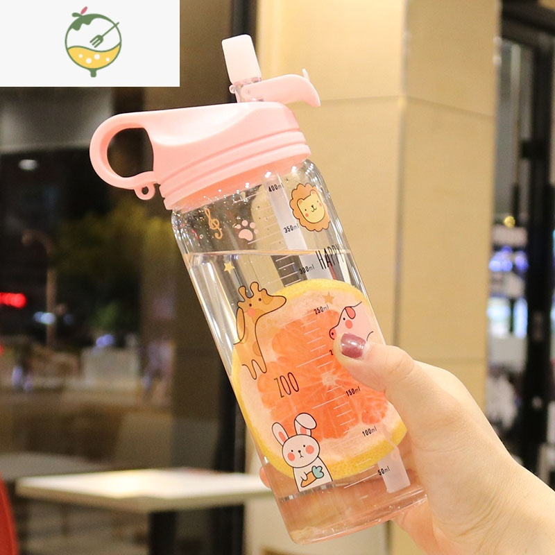 YICHENG孕妇玻璃吸管杯学生情侣随手杯子耐热创意带刻度卡通儿童水杯