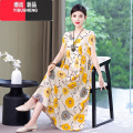 YIBUSHENG中老年棉绸连衣裙女高端加肥加大码女装2024新款妈妈大摆长裙妈 5XL建议210-240斤 11#