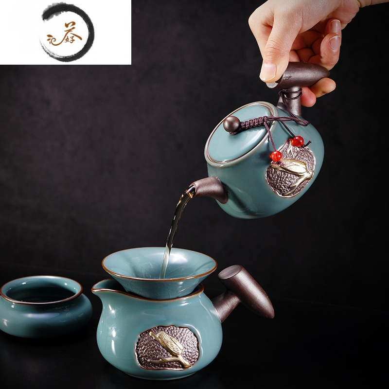 HAOYANGDAO铁胎金蝉茶具套装家用懒人哥窑泡茶器汝窑龙泉功夫茶壶杯