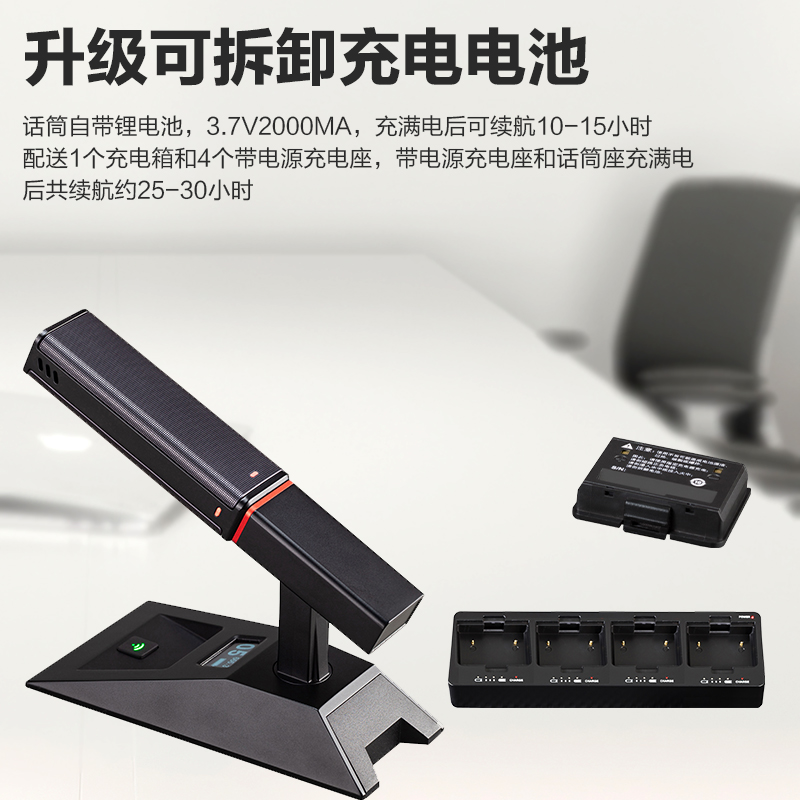 惠度(HuiDu)GLE-604专业无线一拖四超指向性话筒数字编码ID编码会议话筒无线充电真分集麦克风方管款高清大图