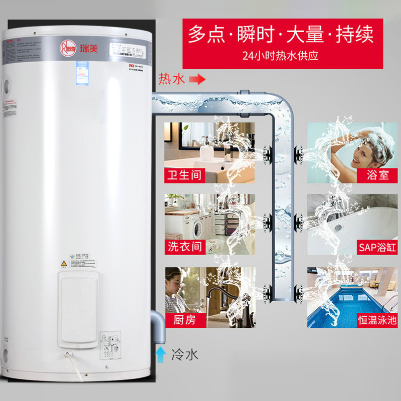 瑞美(Rheem)电热水器家用120升大容量立式落地安装别墅恒温速热储水容积式洗澡淋浴多点供水EREL120 2.4KW