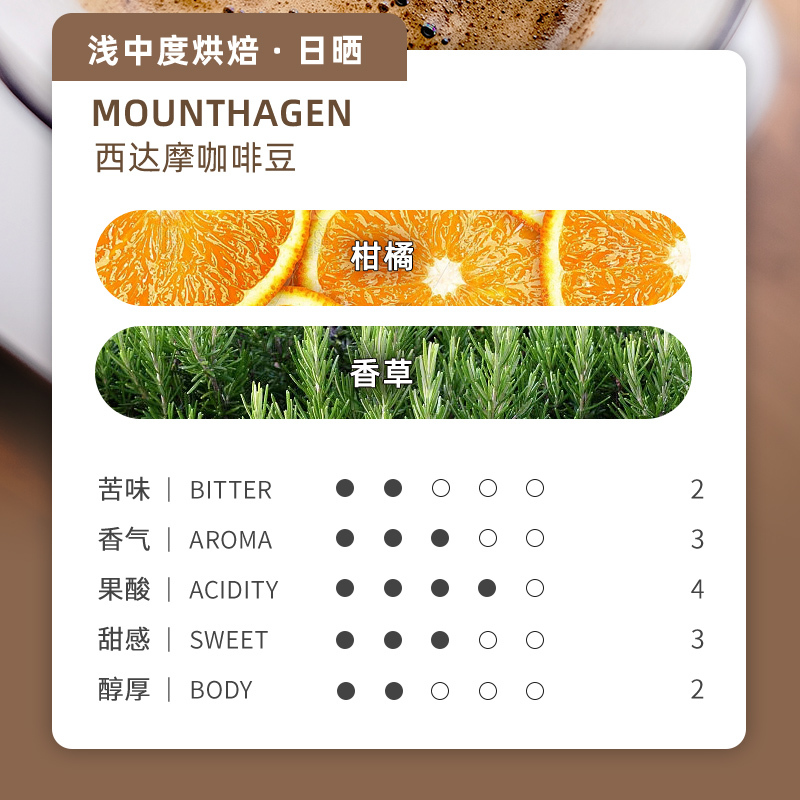 Mount Hagen德国进口咖啡豆埃塞俄比亚西达摩日晒中度烘焙精品手冲咖啡豆阿拉比卡250g