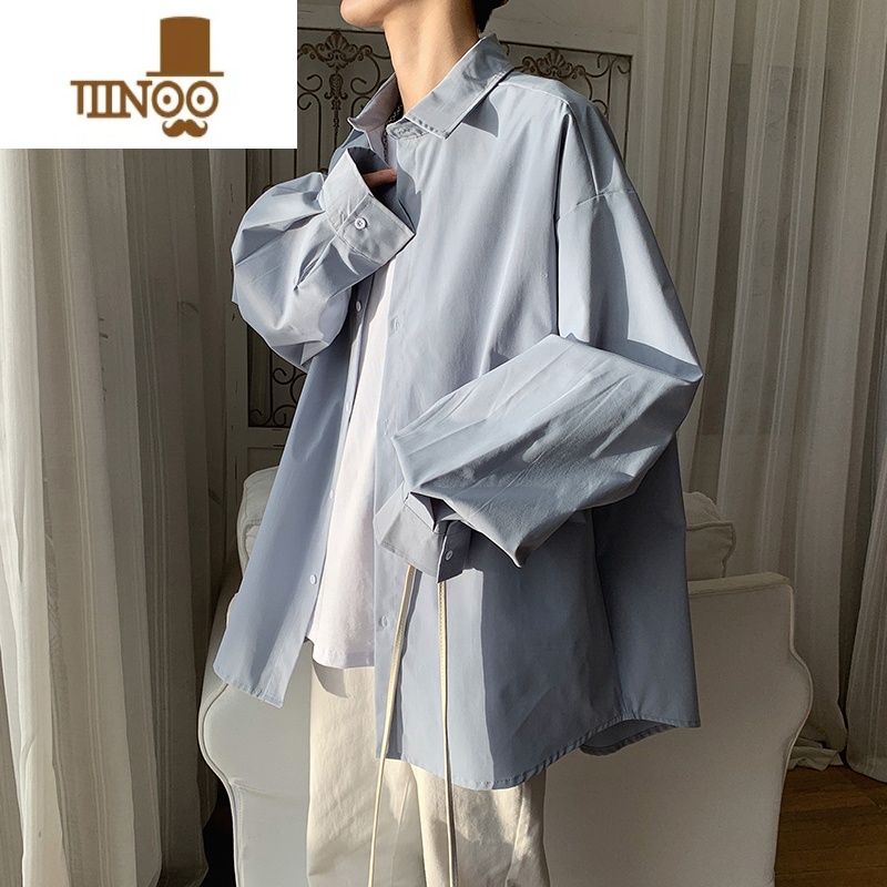 YANXU纯色外套男士阳光薄款休闲潮流潮牌衬衣设计感宽松男款款计高清大图