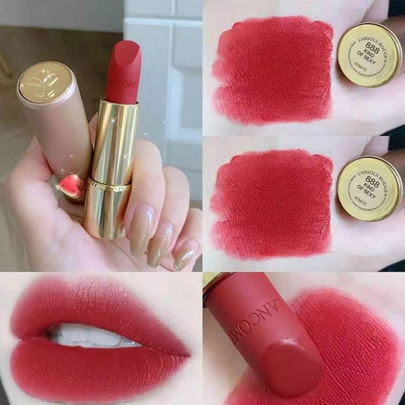 lancome兰蔻菁纯丝柔雾面哑光粉金管口红唇膏888小野莓持久显色海外