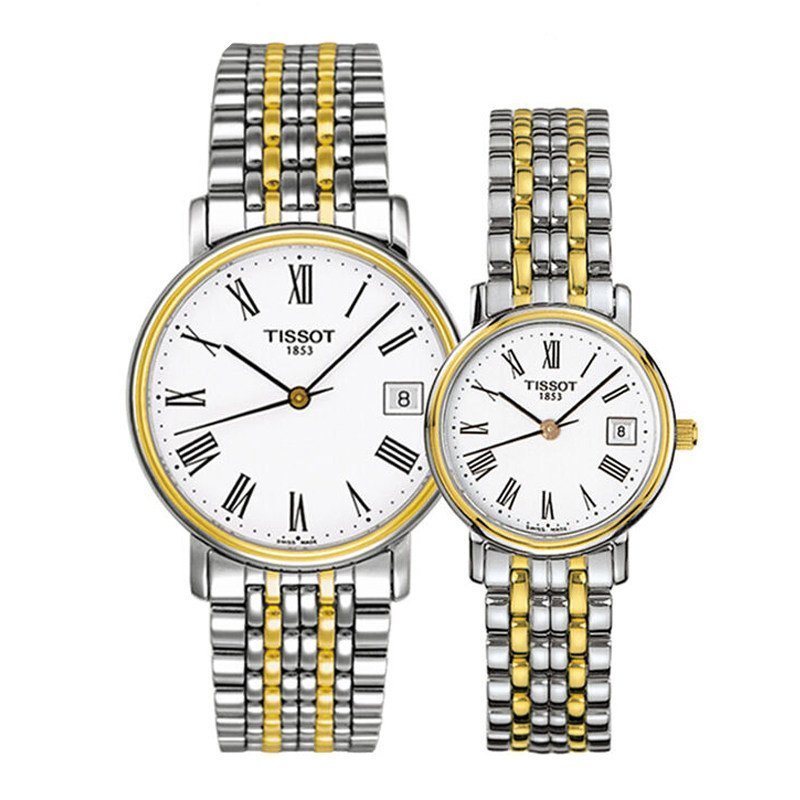 天梭(TISSOT)手表心意系列钢带瑞士品牌商务男女手表石英情侣表T52.1.481.31/T52.1.281.31一对