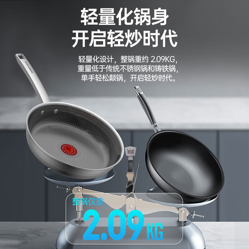 康巴赫 六代煎锅不粘锅抗菌不锈钢平底锅蜂窝锅红点煎盘28cm电磁炉通用KGH-J28A高清大图