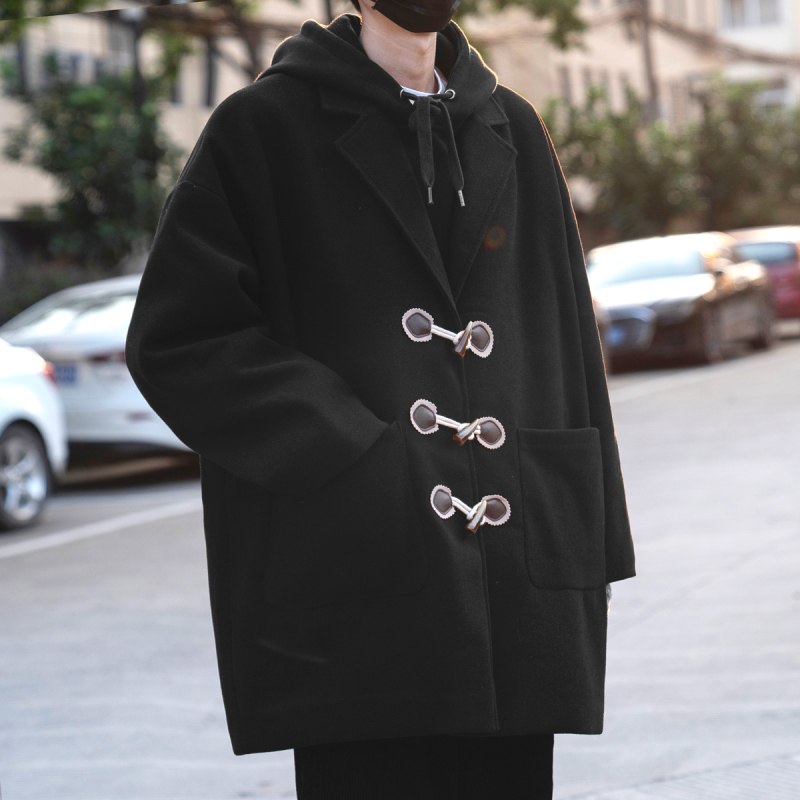 yuansu2020冬季新款牛角扣毛呢大衣男中长款韩版潮流休闲西装外套港