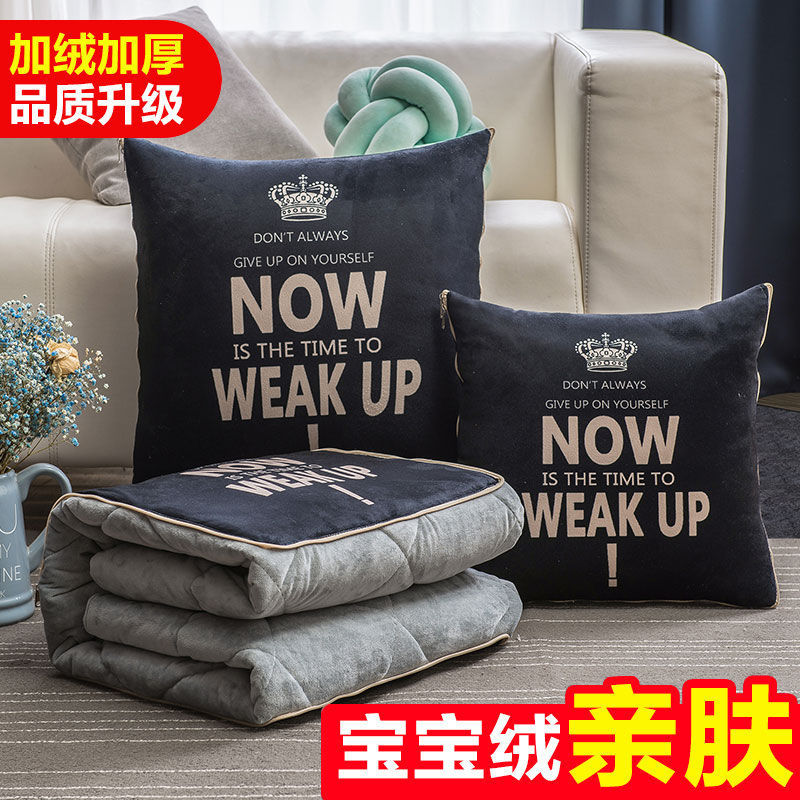 抱枕被子两用冬季双面珊瑚绒车载被子午睡汽车用加厚折叠毯二合一高清大图