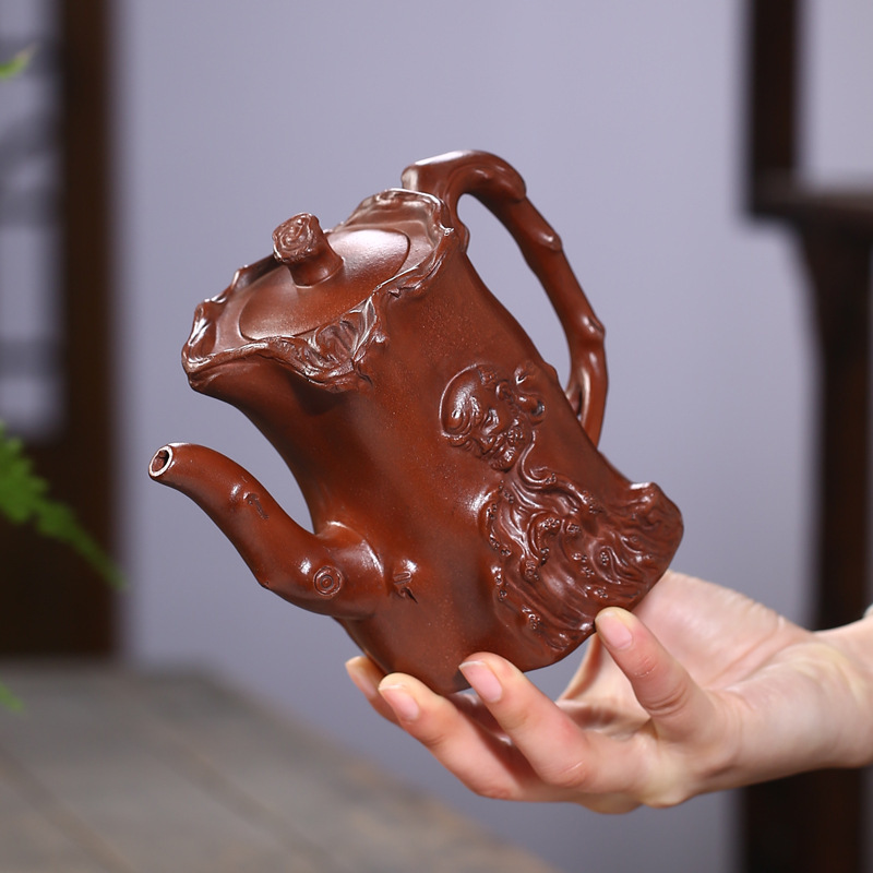 紫砂壶原矿小红泥达摩树桩壶宜兴紫砂仿老壶批发定制
