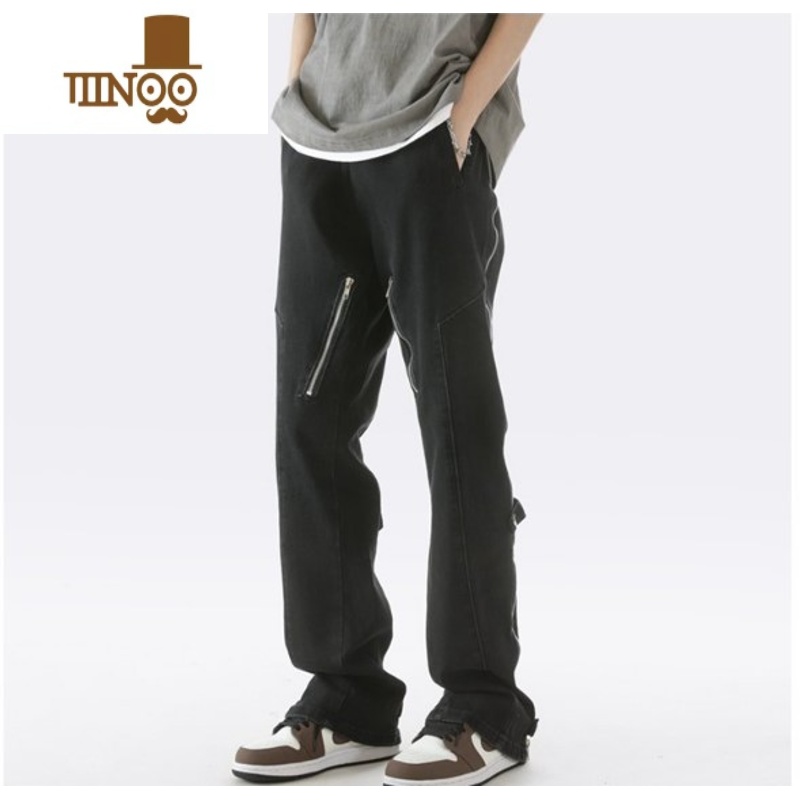 YANXUvibe美式微喇牛仔裤男款欧美hiphop高街痞帅拉链裤子潮牌长裤高清大图