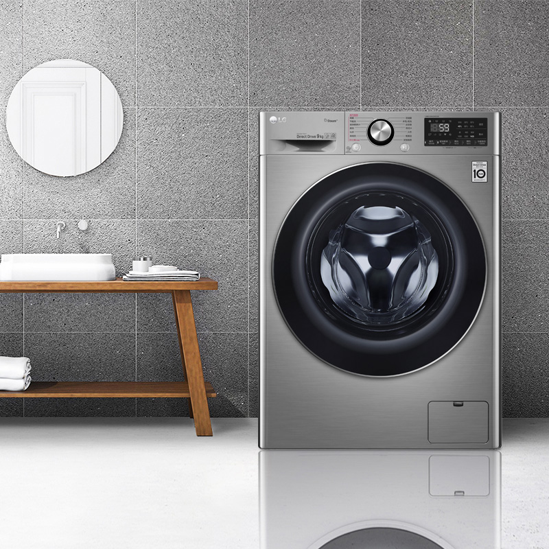 LG FCV90G2T 9公斤AI变频直驱蒸汽洗全自动滚筒洗衣机470mm超薄机身 智能手洗 静音碳晶银高清大图