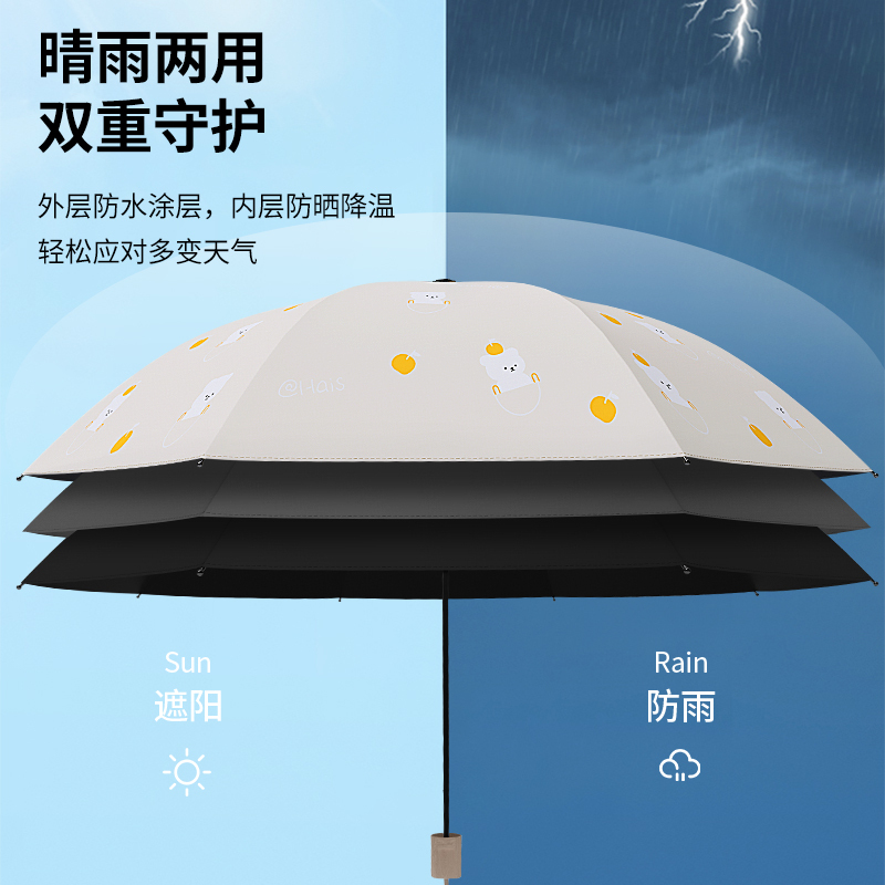 自动防晒太阳伞加厚黑胶女生高颜值防紫外线遮阳伞便携晴雨伞两用