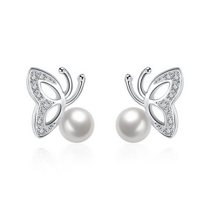 E017 Women silver plated earring镀925纯银耳环时尚珍珠耳环女