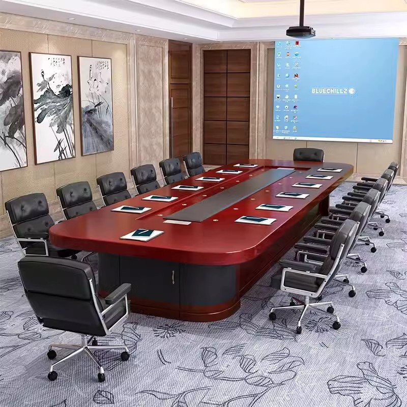 迅迈 4.5m*1.8m 办公会议桌 长条桌 洽谈桌 椭圆形贴实木皮大型会议室油漆开会会客桌