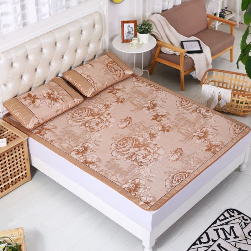 冰丝席三件套1.8m床夏季凉席1.5折叠双人夏天空软席子图片