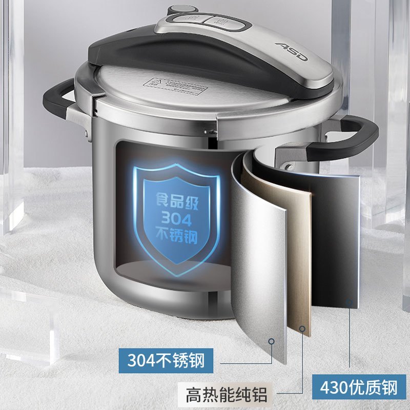 爱仕达(ASD)锅具22CM高压锅 甄巧三层钢压力快锅 家用多功能磁炉通用压力锅YS22A1Q