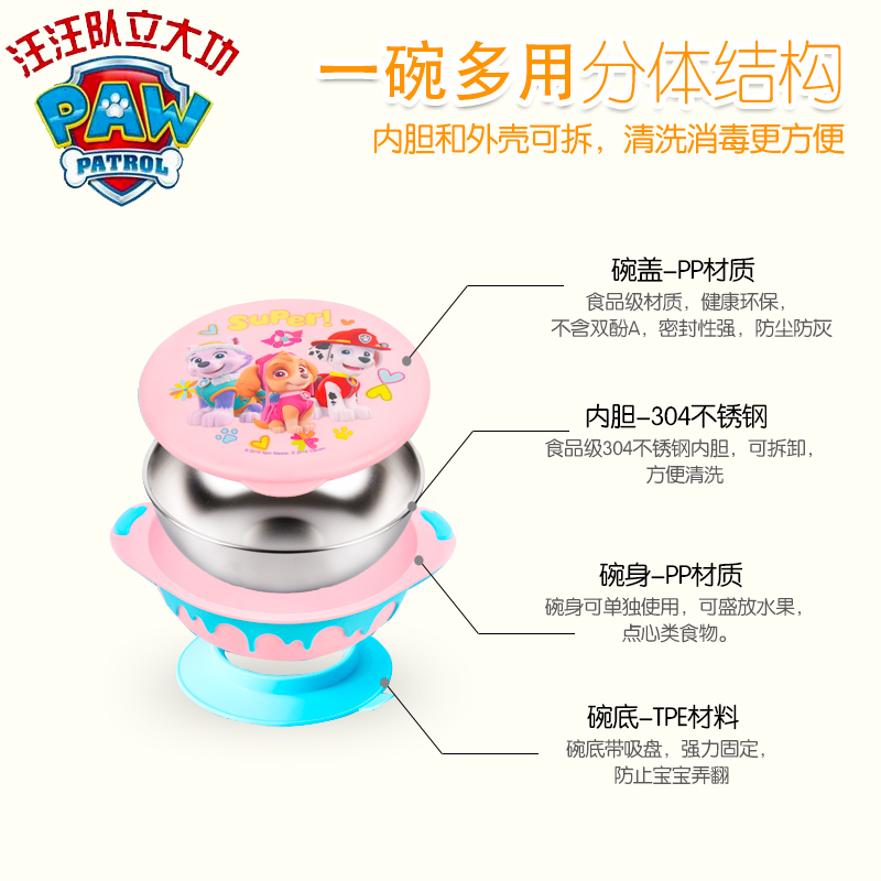 汪汪队立大功官方授权不锈钢碗儿童卡通餐具训练儿童碗防摔防烫辅食碗高清大图