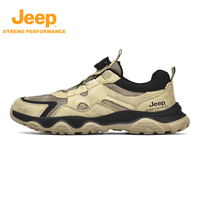 Jeep吉普秋冬新款徒步鞋男户外防滑耐磨登山鞋快穿旋转纽扣休闲鞋