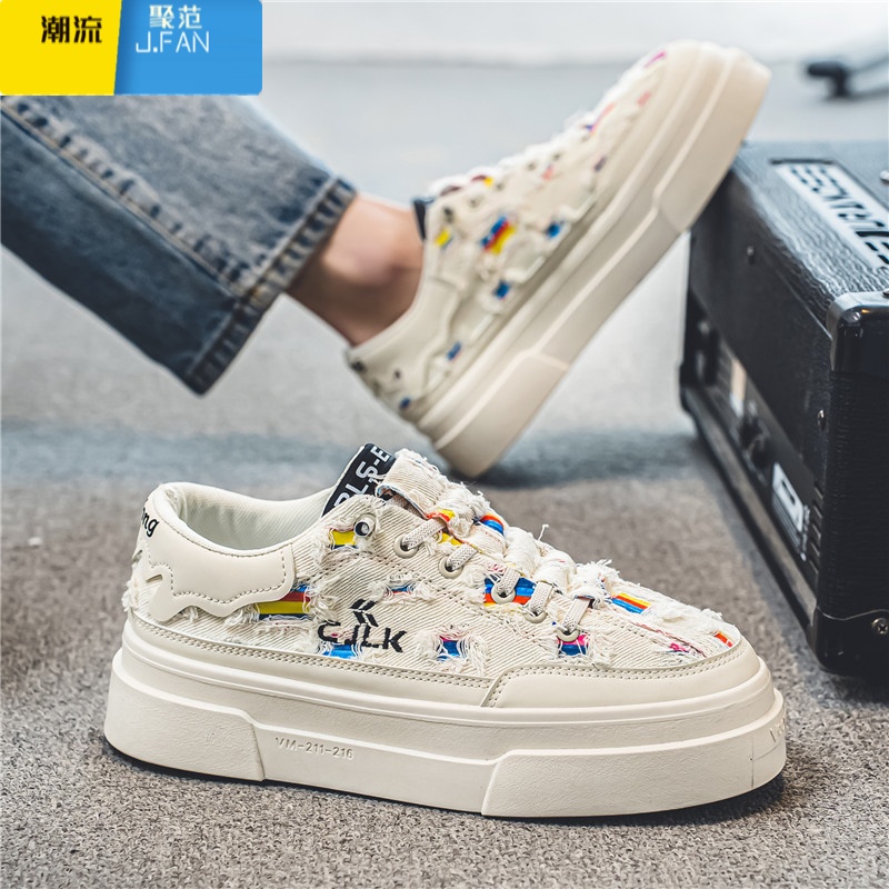 聚范帆布男鞋夏季透气百搭休闲板鞋小众运动厚底增高乞丐布鞋潮鞋高清大图