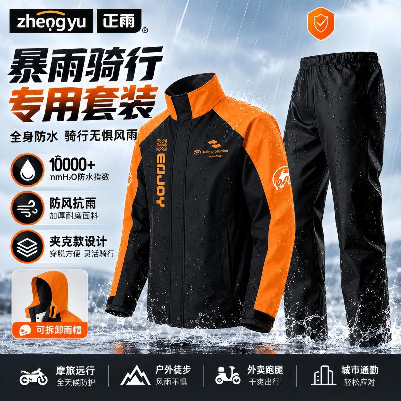 正雨摩托车骑行服雨衣套装男款成人外穿分体式全身防暴雨外卖骑手9063高清大图