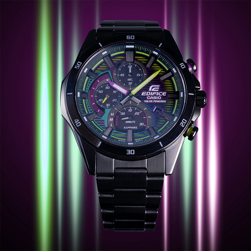 casio官方旗舰店卡西欧手表男edifice赛博朋克炫夜霓虹人造蓝宝石防水