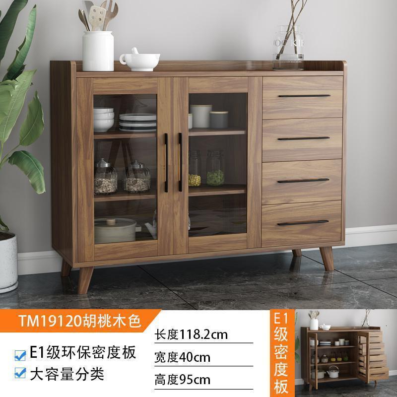 森美人实木家用茶水柜酒柜餐边柜现代简约厨房碗柜收纳柜储物柜微波炉柜 TM19120胡桃木色E1级板材双门