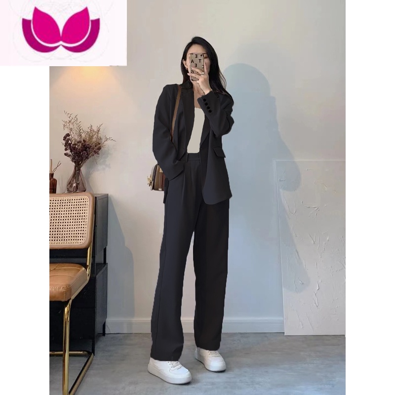 七斓西装外套女气质2023年春装新款韩版宽松时尚休闲西服套装职业正装 L131-145斤 黑色
