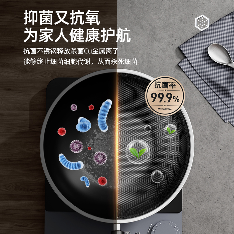 荣事达(Royalstar)316不锈钢炒锅无涂层不粘 32cm+蒸笼 满屏蜂窝不粘电磁炉燃气通用炒菜锅RA112217