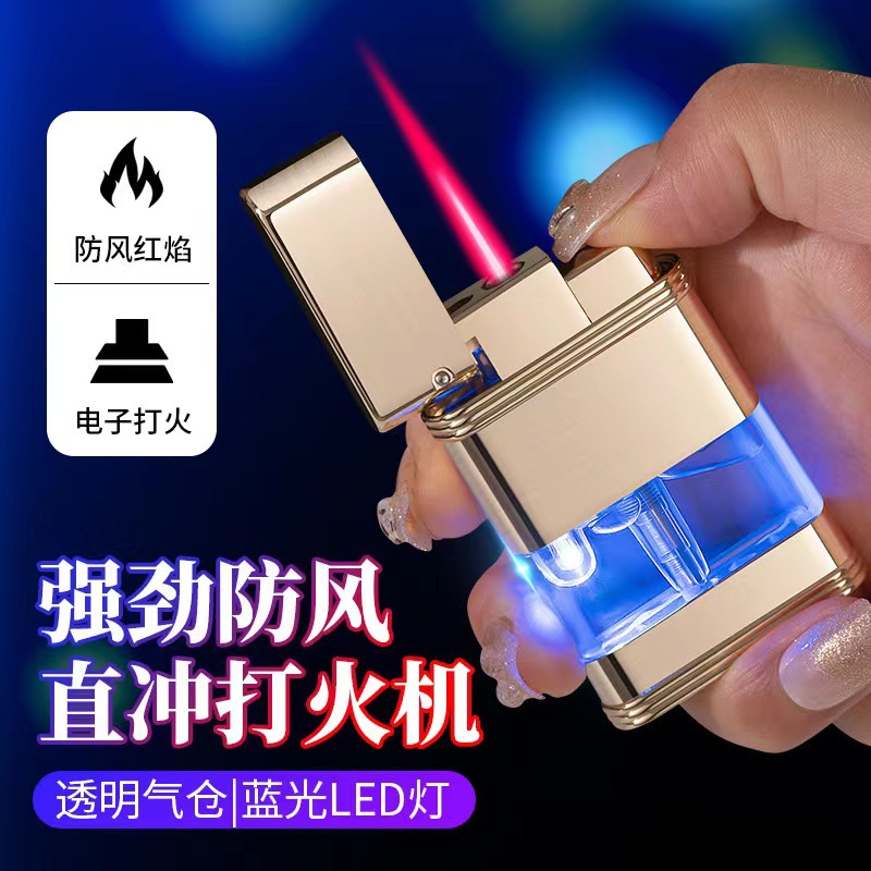 个性透明视窗防风充气打火机创意炫酷直冲蓝灯礼物潮送男友礼物潮高清大图