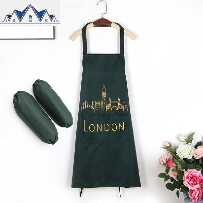 厨房用的围巾加袖套做饭家用韩版围裙防水防油成人男女创意_159 墨绿色升级款【墨绿】+套袖