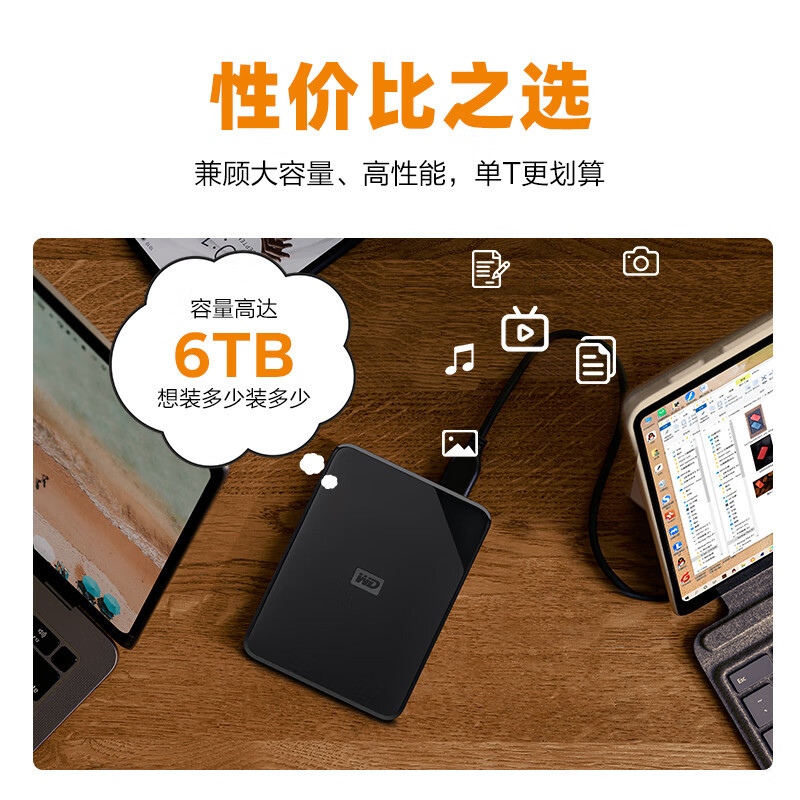 西部数据(WD) 2TB 移动硬盘 USB3.0 Elements SE