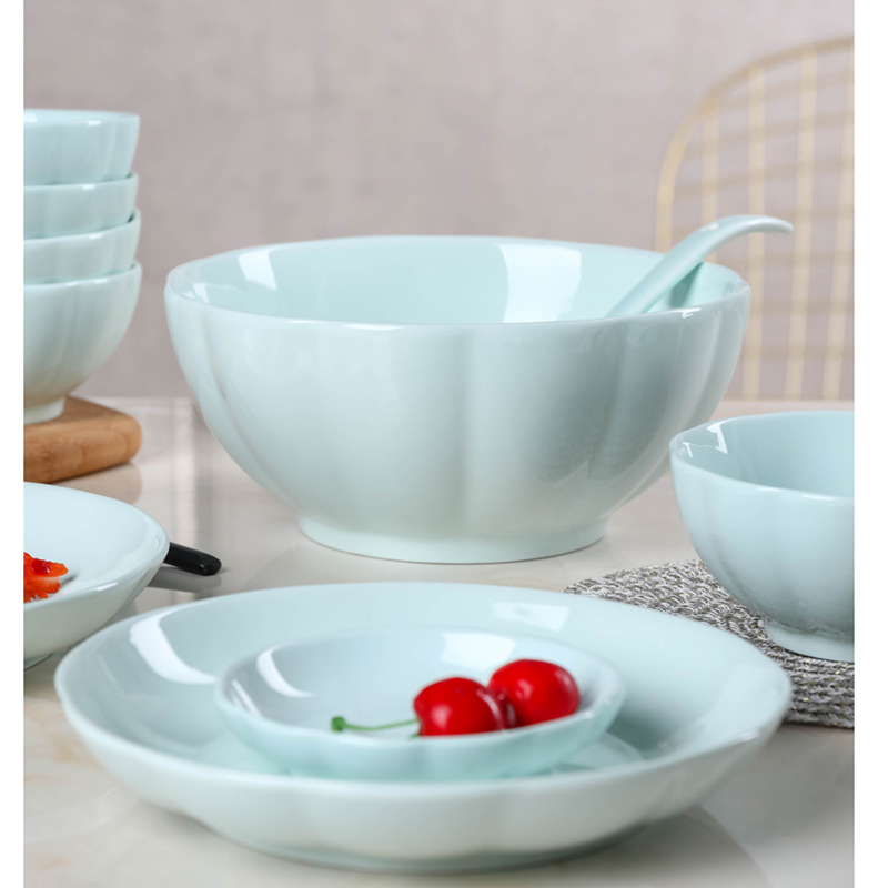 LICHEN 碗碟套装 景德镇陶瓷16件青釉系列家用餐具饭碗菜盘组合