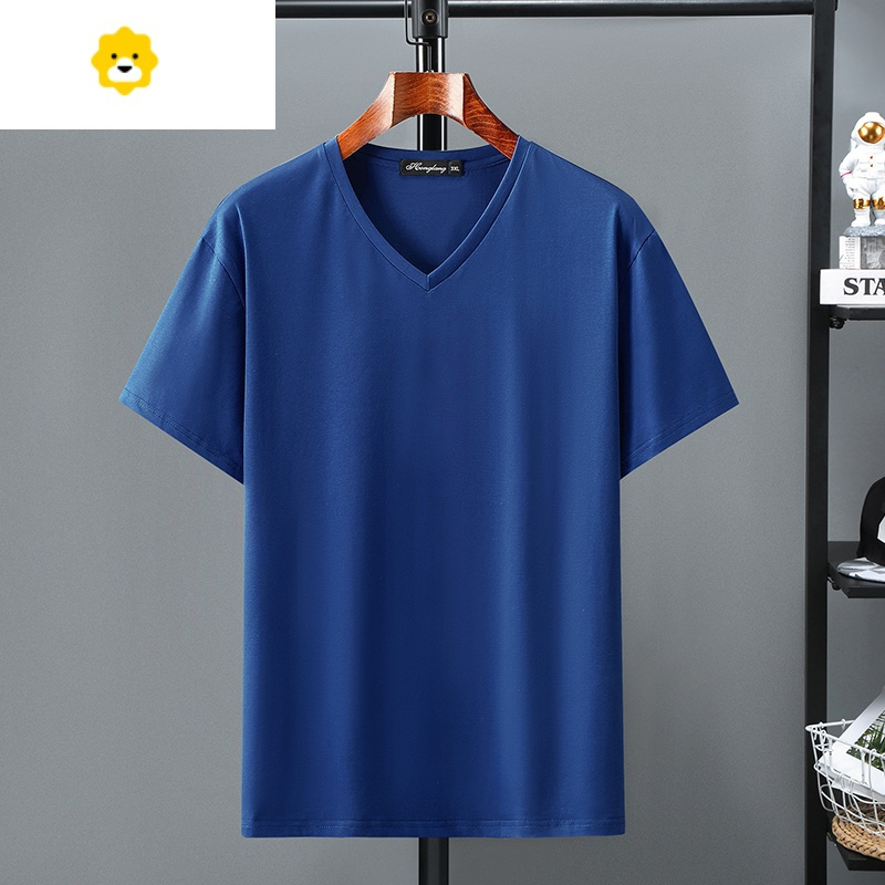 fishbasket男士短袖t恤v领大码宽松加肥加大季白色胖子纯色体恤打底衫