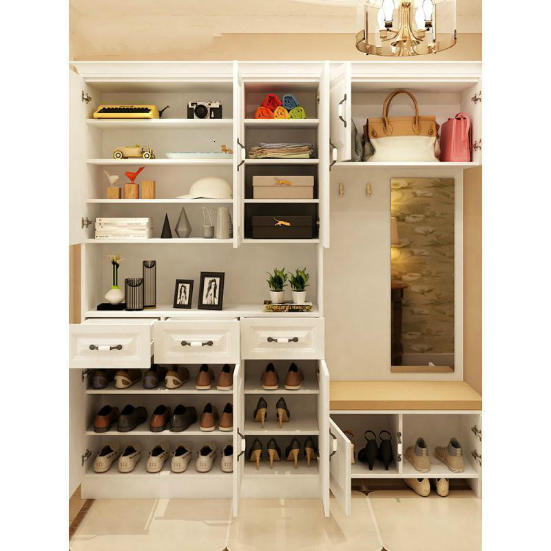 森美人简约现代鞋柜厅柜入户衣帽柜带换鞋凳玄关柜欧式储物柜定制隔断高清大图