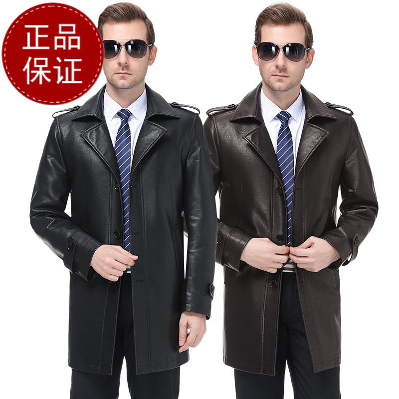 免费试穿掉皮包换春秋皮风衣海宁真皮皮衣男绵羊皮男士真皮风衣中长款修身中年外套品牌外套男商务休闲大码外套正品高清大图