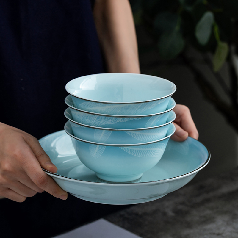 景德镇陶瓷餐具套装白瓷青釉高温碗盘碟勺子礼盒包装现代风格送礼自用